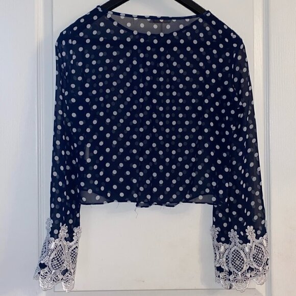 Sheer Polka Dot Blouse with Embroidered Long Sleeves Size 38 EU/ Small - Picture 5 of 9